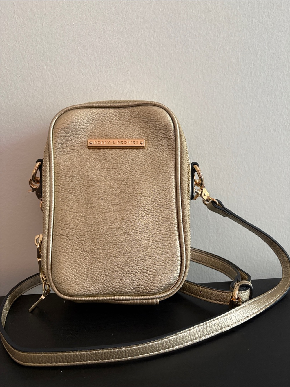 Poppy & Peonies Metallic Champagne Crossbody Rambler Bag